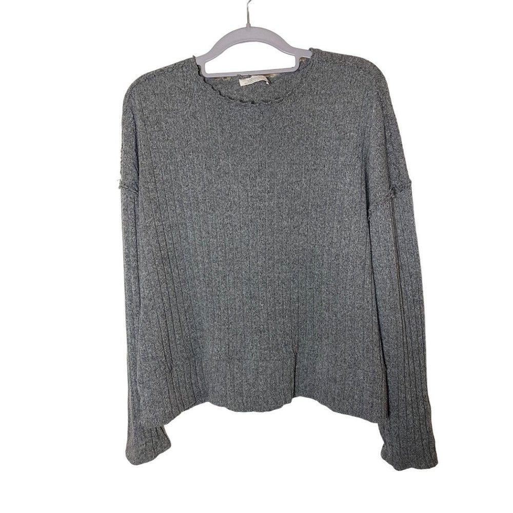Zara Trafaluc Ruffle Trim‎ Gray long sleeve sweater Sz L